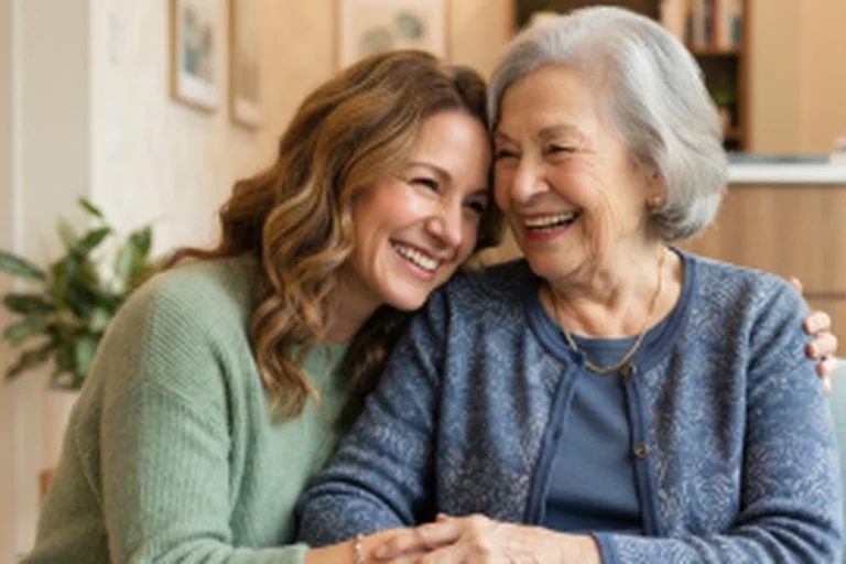 A daughter and her mother together at home